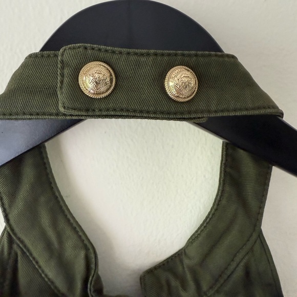 Balmain authentic military green halter mini dress with gold accents. Size Fr 36 - Picture 6 of 12